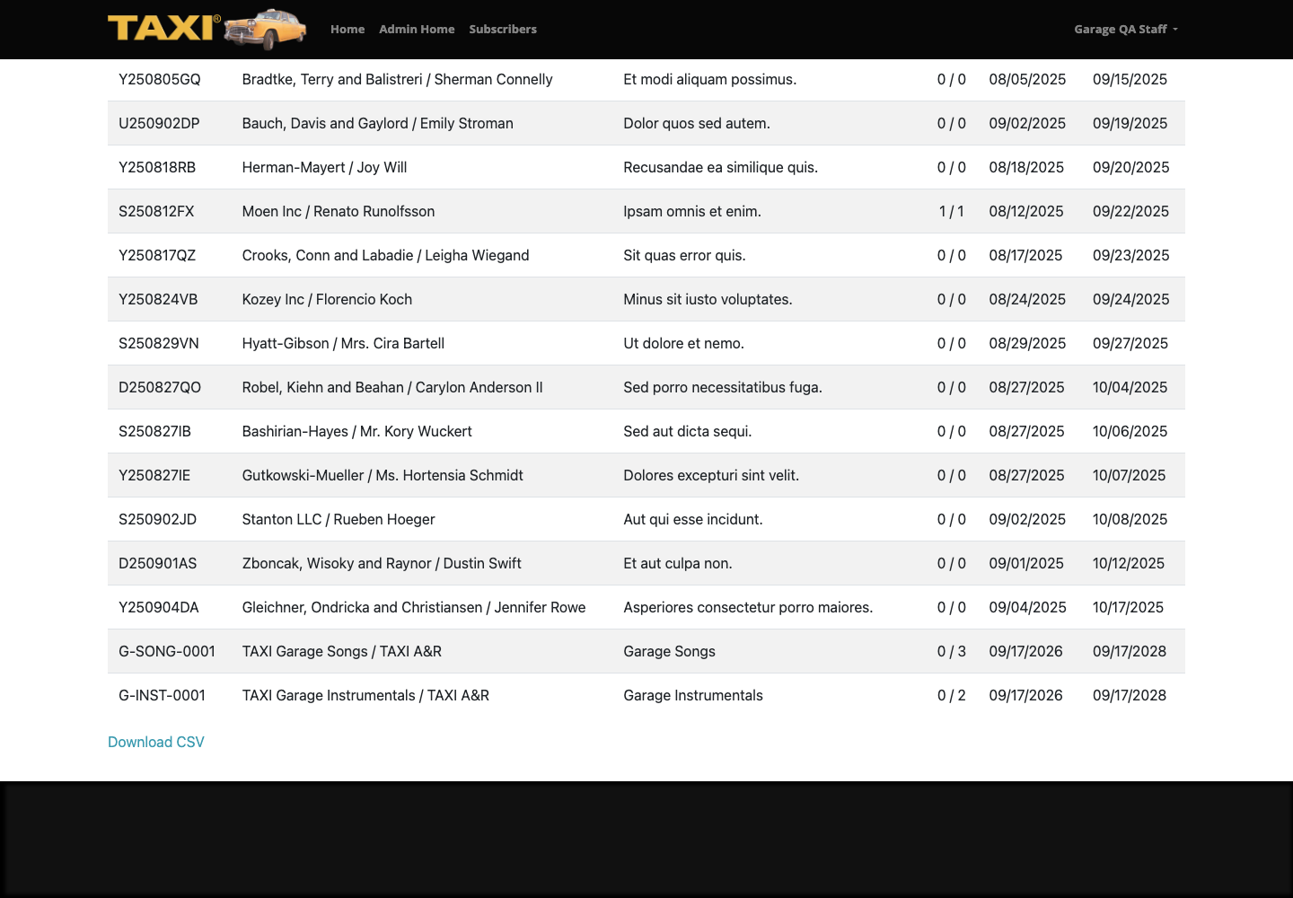 Garage listings