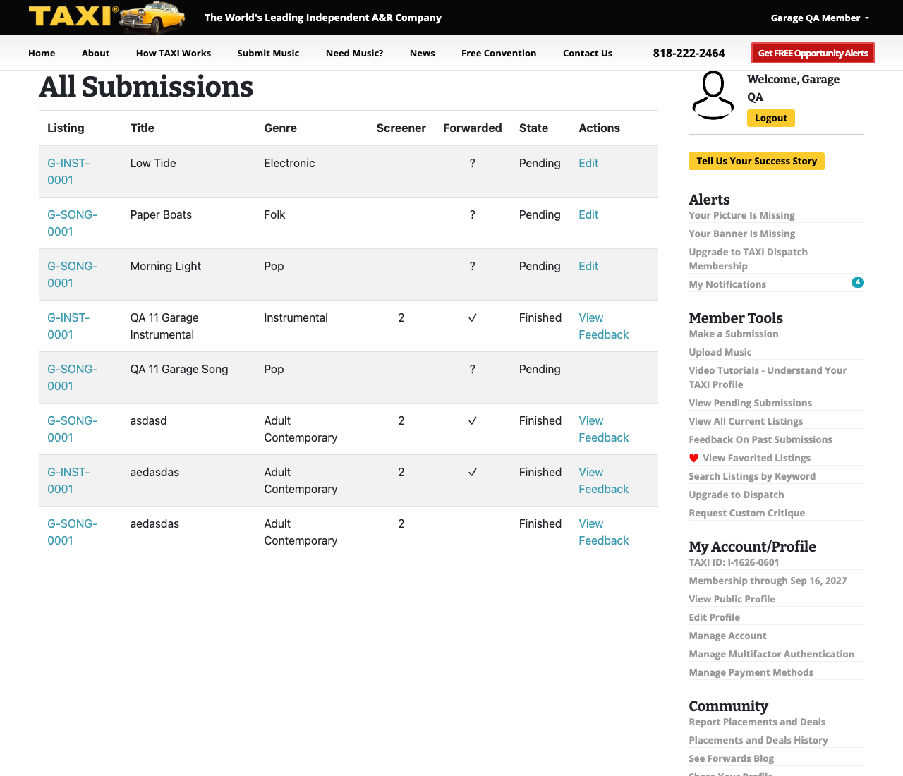 My submissions pending