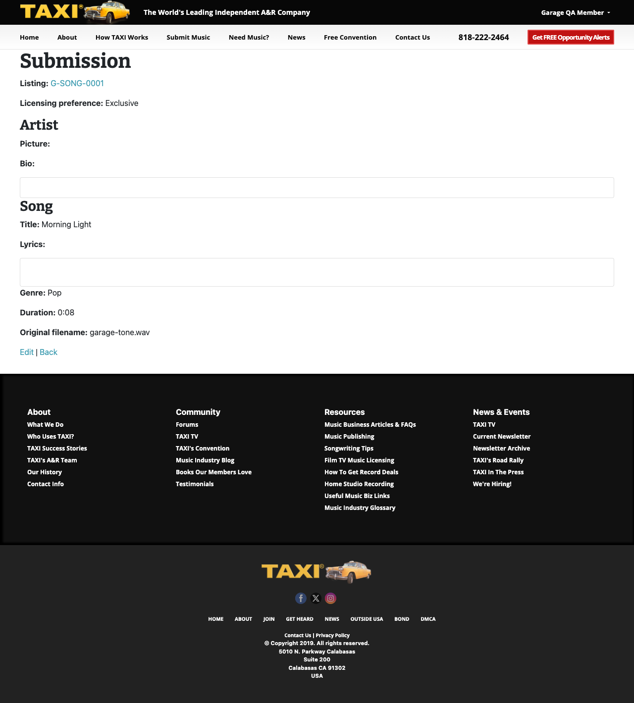 Submission detail song