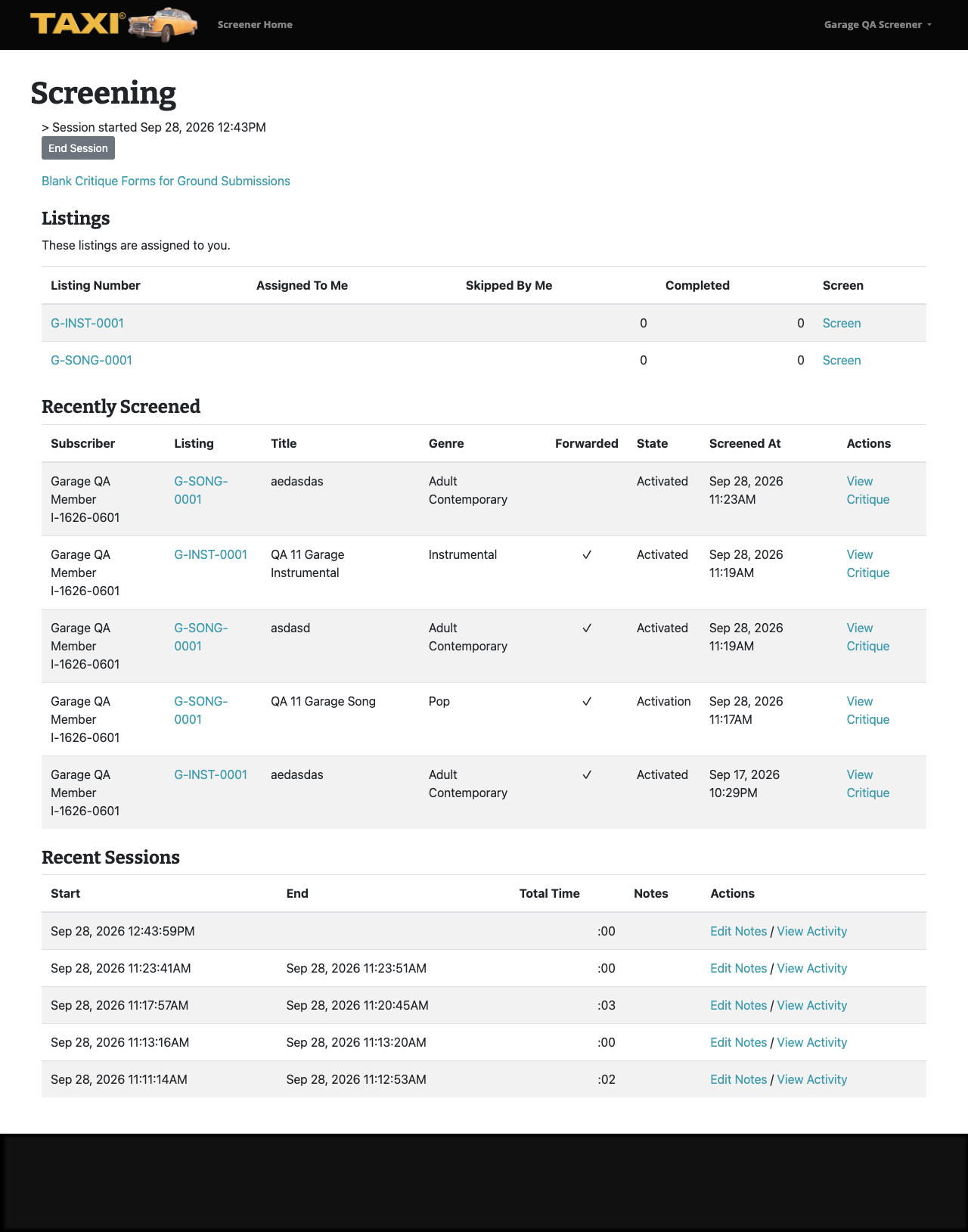 Screener dashboard