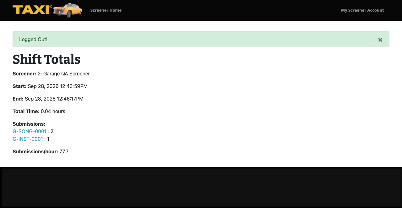 Screener logged out