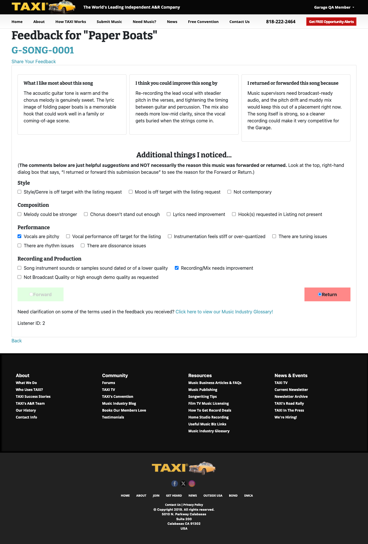 Feedback returned